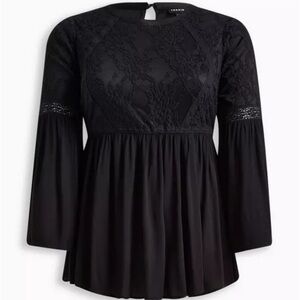 Torrid Black Peplum Lace Bell Sleeve Top Size 4